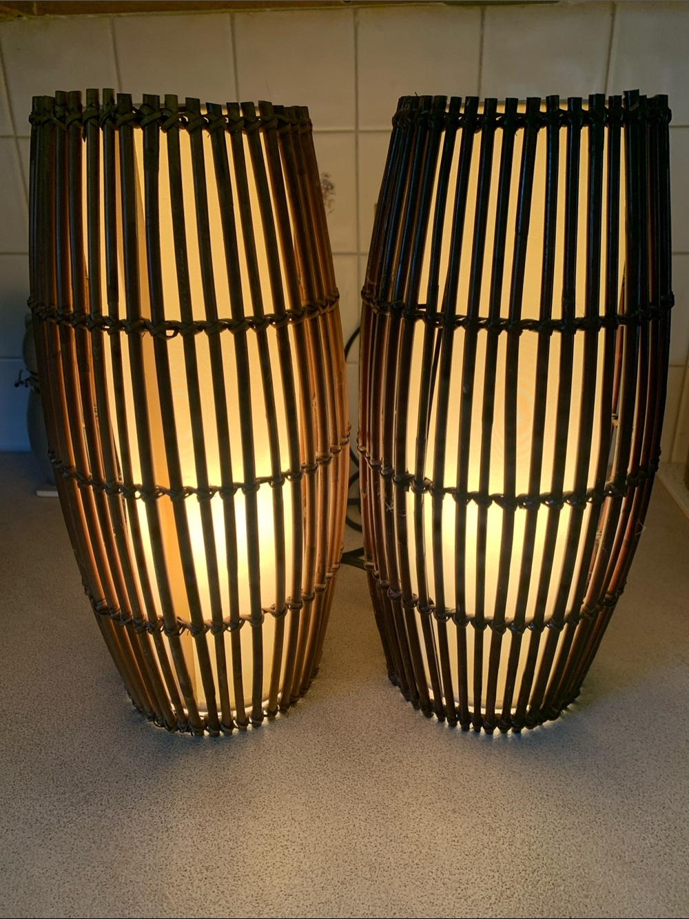 Handwoven Light Brown Bamboo Table Lamp